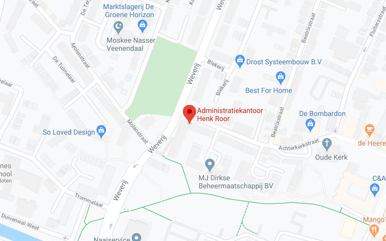 Een kaart met de locatie van Administratiekantoor Henk Roor